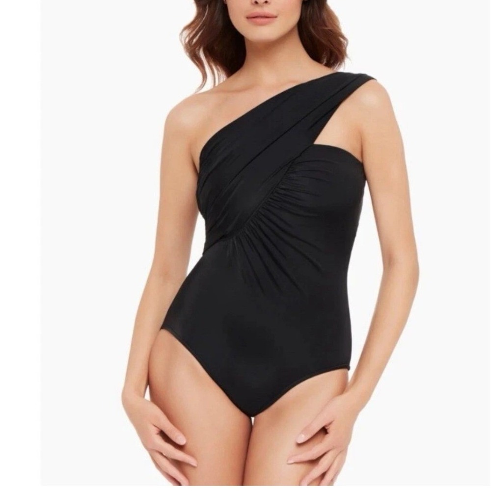 MagicSuit Womens Goddess Swimsuit Size 12 Black One Shoulder One Piece Underwire